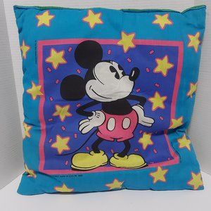 Vintage 1980 Disney Mickey Mouse Throw Pillow Made from Original Bandana 18"x18"
